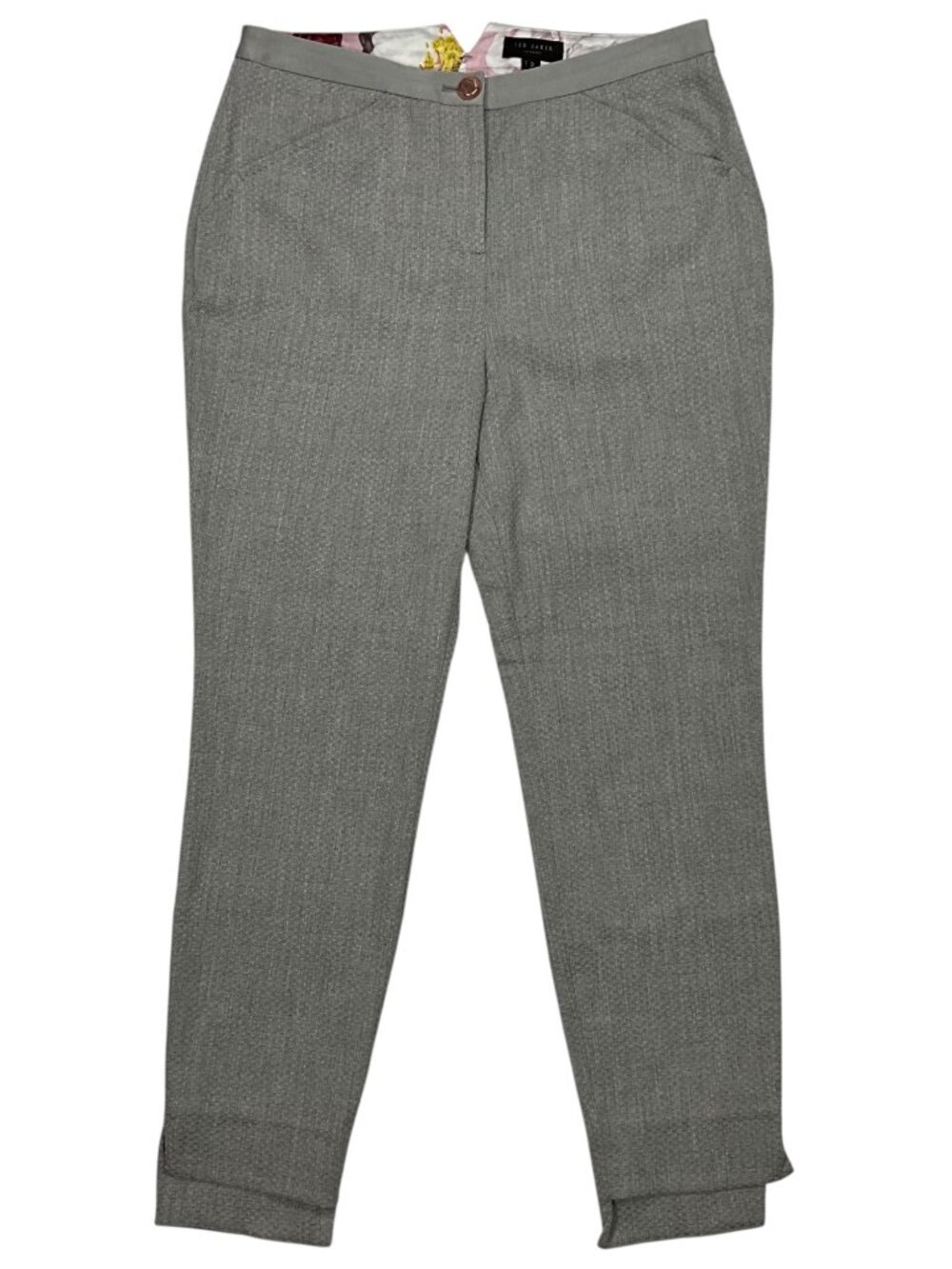 Ted Baker Daizit Pant Ted/2 US/6 Small Grey Cropped Slim Mid Rise Texture